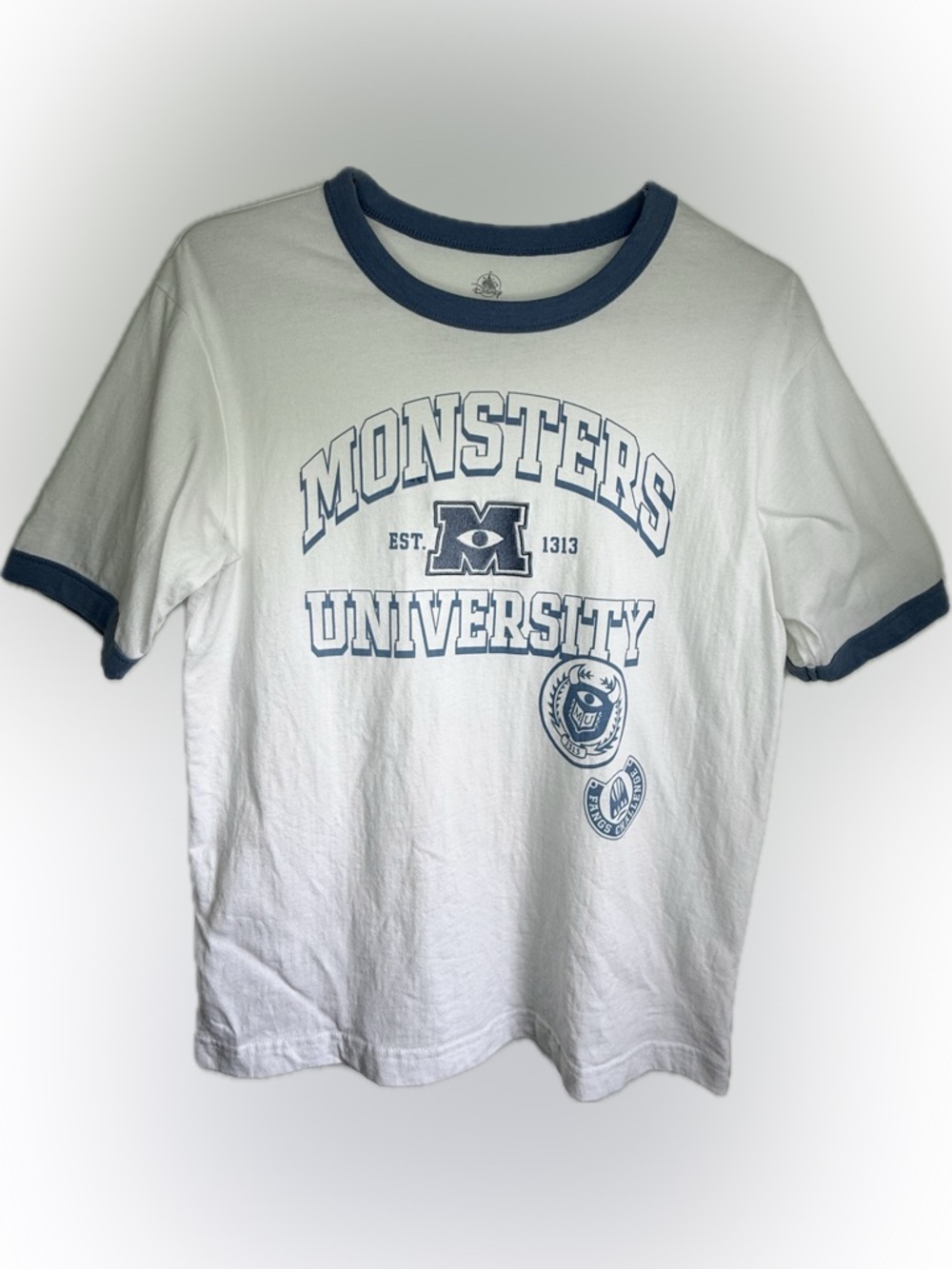 Disney Parks Monsters University Ringer White & Blue Women's T-shirt Size XS